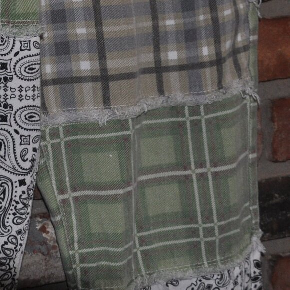 Raggedy Ann Inspired Frayed Patchwork Plaid & Bandana High Rise Pants M - Picture 10 of 12